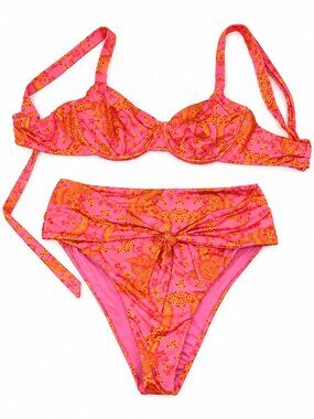 Kitty and Vibe Pink Orange Snake Underwire Bikini Top DD & High Hip Bottoms L1